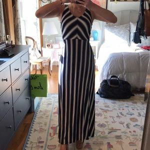 Blue and white striped dress